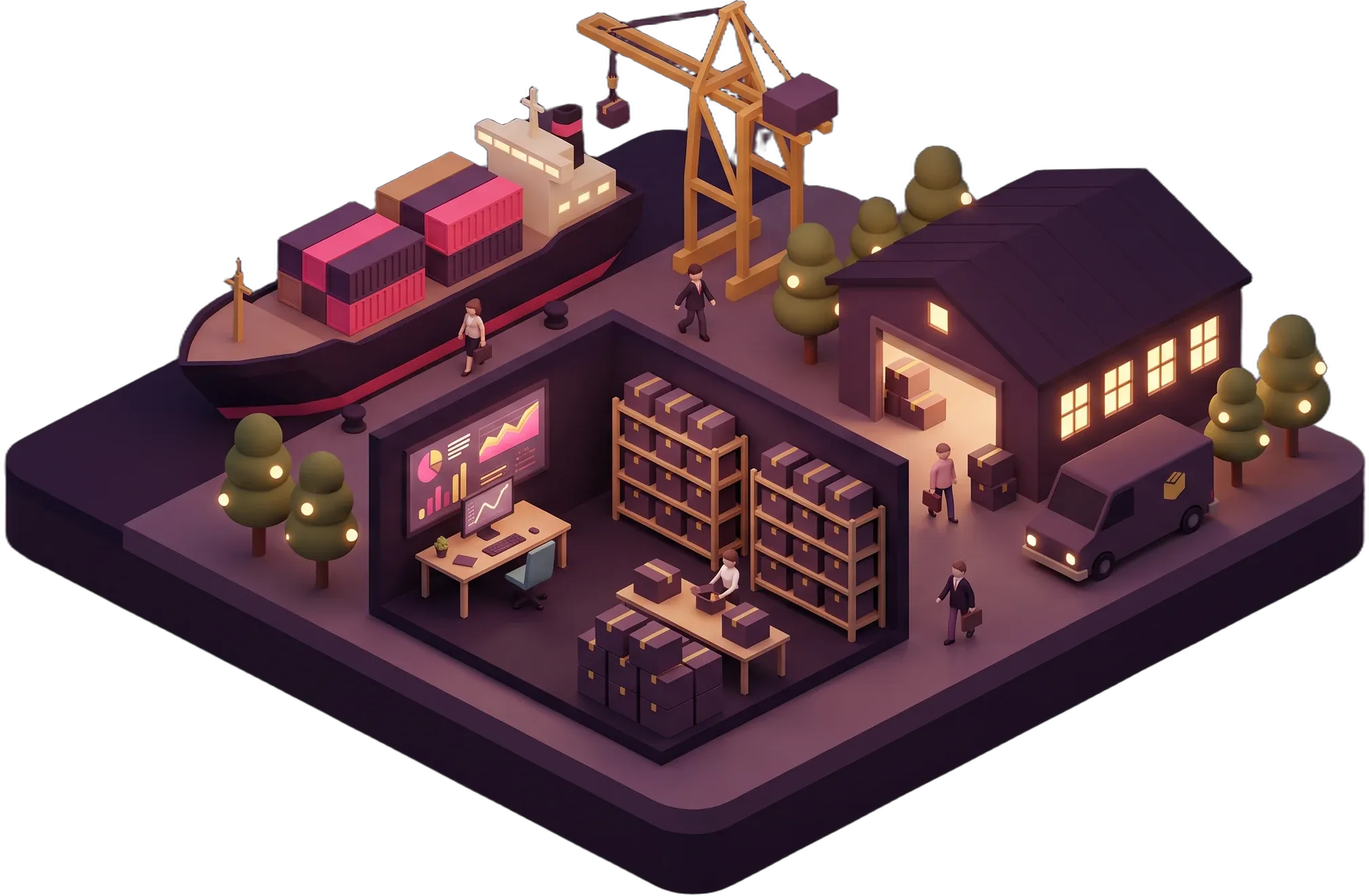SexToySeller — изометрический офис селлера с портом и складом